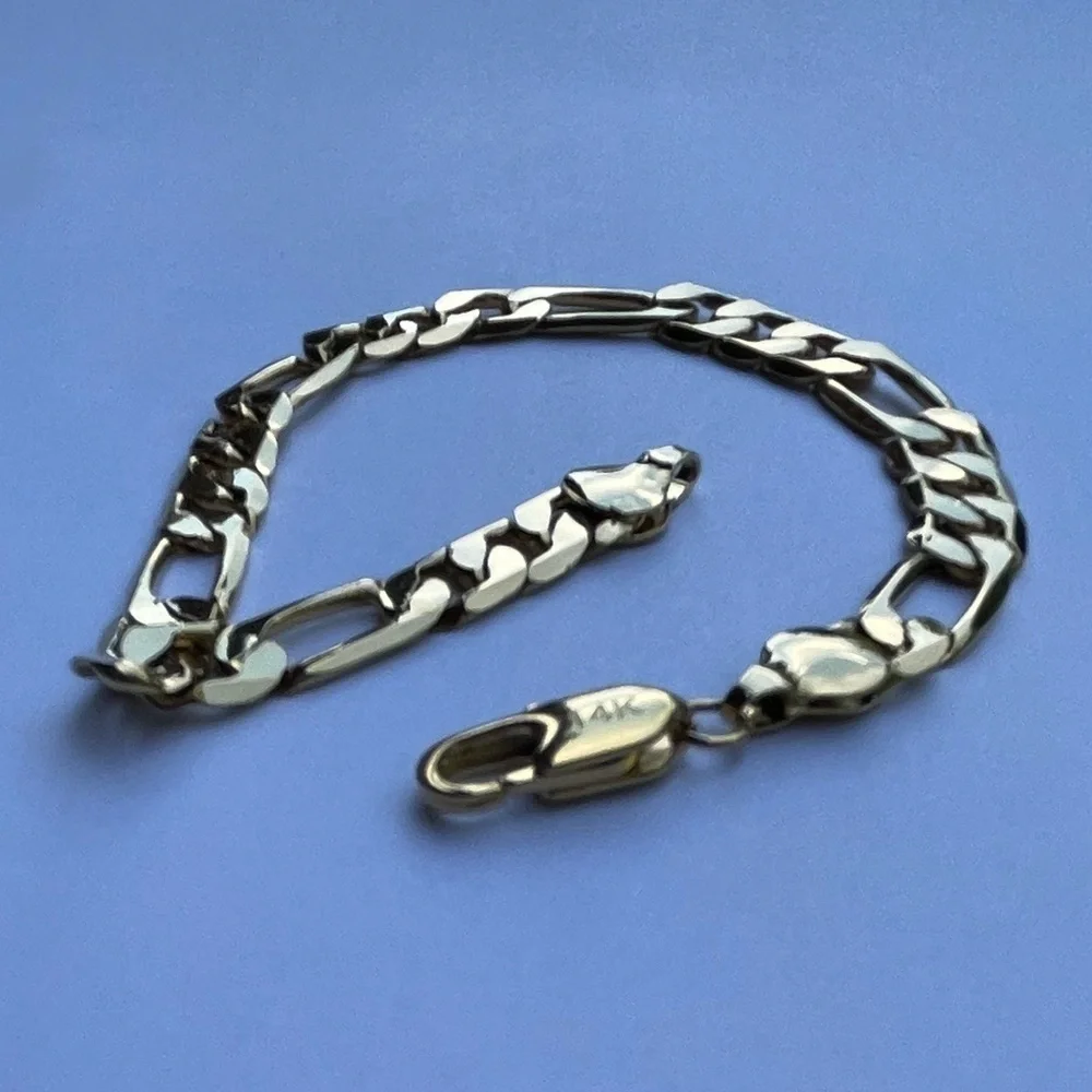 NEW 18K GOLD FIGARO CHAIN LINK BRACELET - 8MM WIDE 18K STAMPED